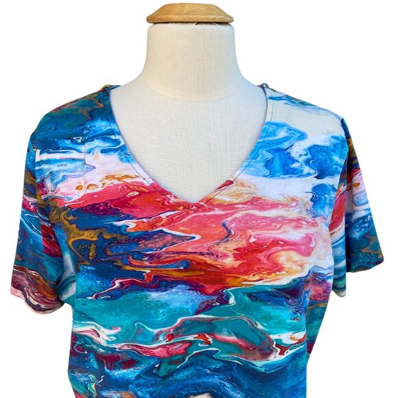 Parsley & Sage Watercolor Abstract Shirt Cotton Maximalist Multicolor Artsy-XL - Picture 2 of 10